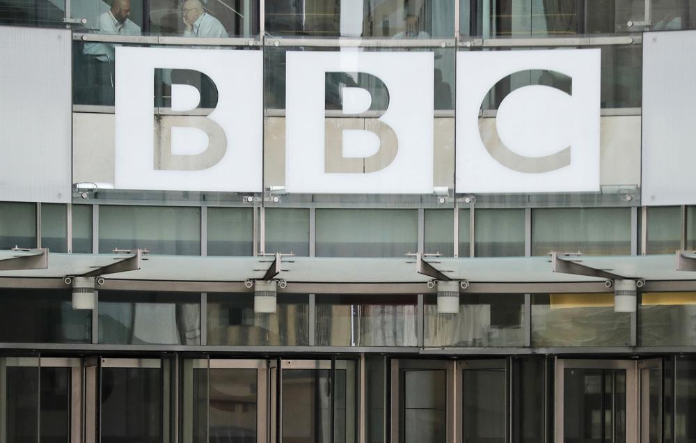 The BBC sign outside the entrance to the headquarters of the publicly funded media organisation in London, July 19, 2017.