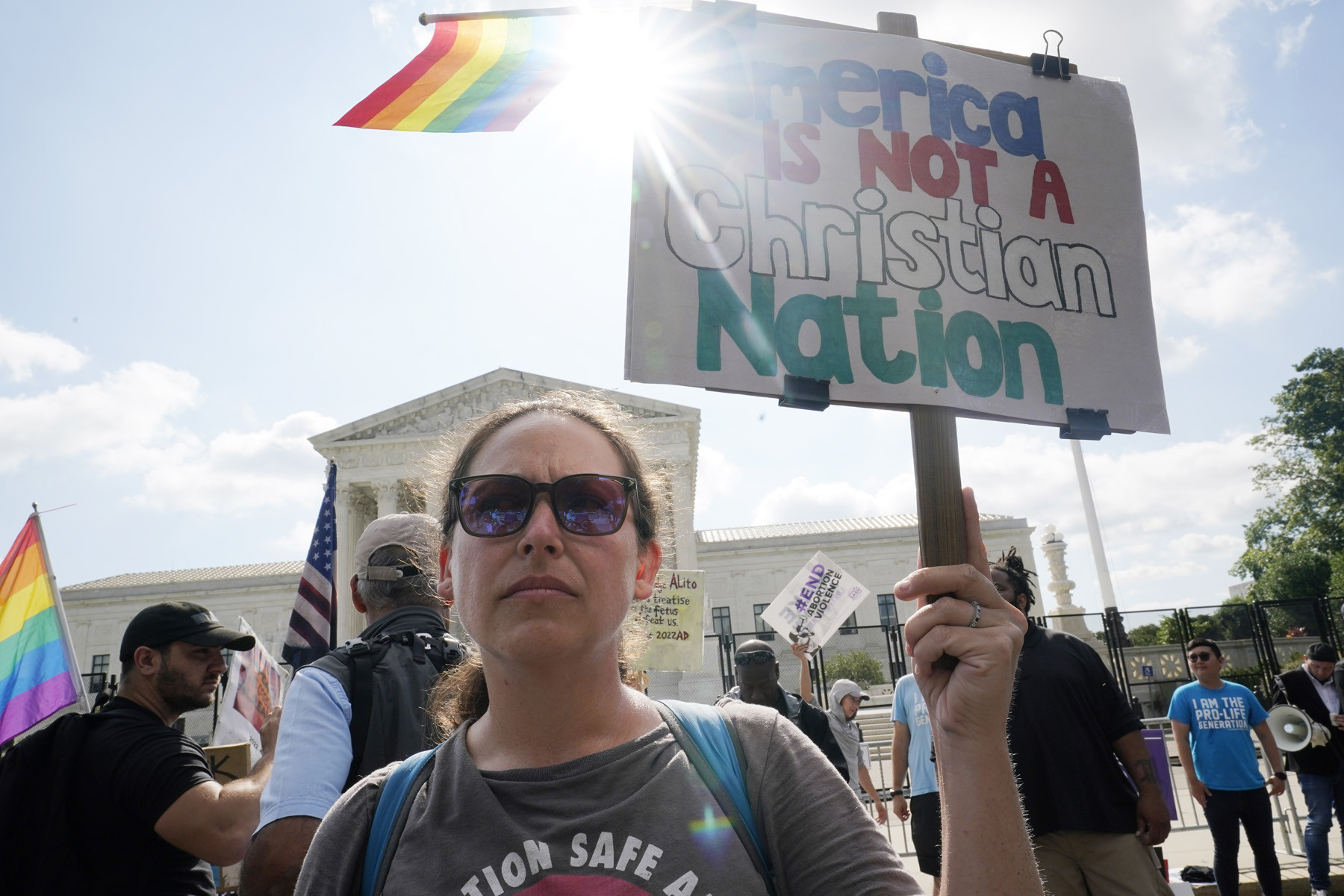 People protest about abortion, Friday, June 24, 2022, outside the Supreme Court in Washington. (AP Photo/RSS)