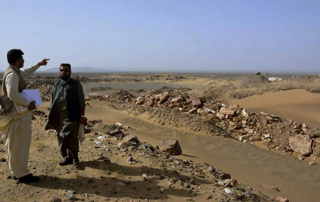 Local officials visit the gold and copper mine site, in Reko Diq district in southwestern Pakistan's Baluchistan province March 18, 2017.