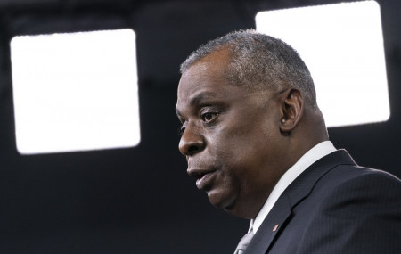 In this Friday, Feb. 19, 2021, file photo, Secretary of Defense Lloyd Austin speaks during a media briefing at the Pentagon, in Washington.