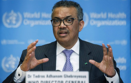 In this Monday, March 9, 2020 file photo, Tedros Adhanom Ghebreyesus, Director General of the World Health Organization speaks during a news conference, at the WHO headquarters in Geneva, Switzerland.