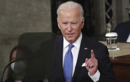 US President Joe Biden speaks to a joint session of Congress Wednesday, April 28, 2021, in the House Chamber at the U.S. Capitol in Washington.