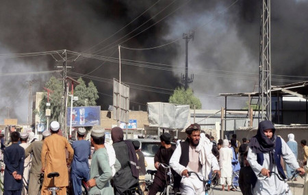 Smoke rises after fighting between the Taliban and Afghan security personnel in the city of Kandahar, southwest of Kabul, Afghanistan, Thursday, Aug. 12, 2021. AP/Photo