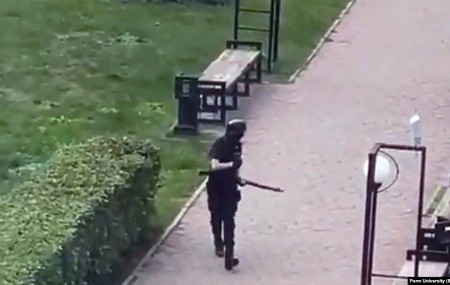 A photo of the gunman taken by a student at the entrance to Perm University. Photo Courtesy: Radio Free Europe Radio Liberty
