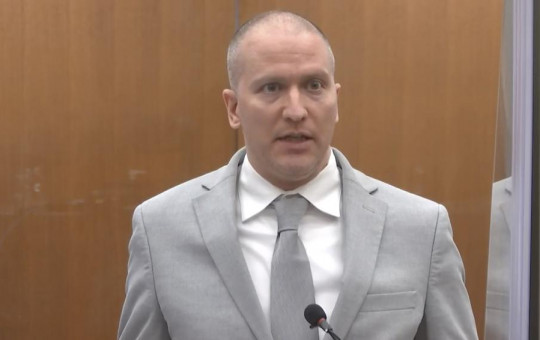 Former Minneapolis police Officer Derek Chauvin addresses the court as Hennepin County Judge Peter Cahill presides over Chauvin's sentencing, Friday, June 25, 2021, at the Hennepin County Courthouse in Minneapolis.