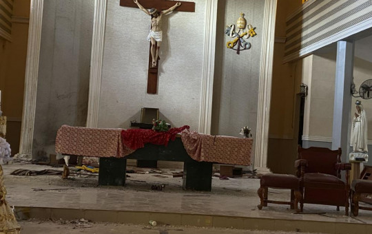 A view of the St. Francis Catholic Church in Owo Nigeria, Sunday, June 5, 2022. Lawmakers in southwestern Nigeria say more than 50 people are feared dead after gunmen opened fire and detonated explosives at a church.