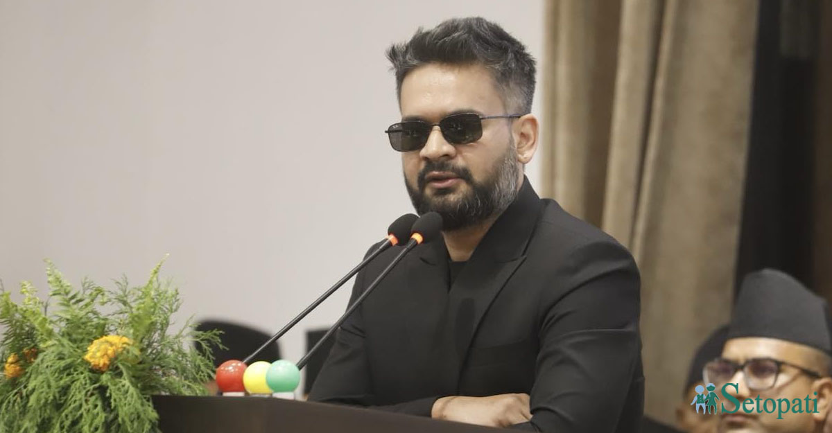 FILE - Prime Minister Balen Shah attends Parliament wearing dark sunglasses.