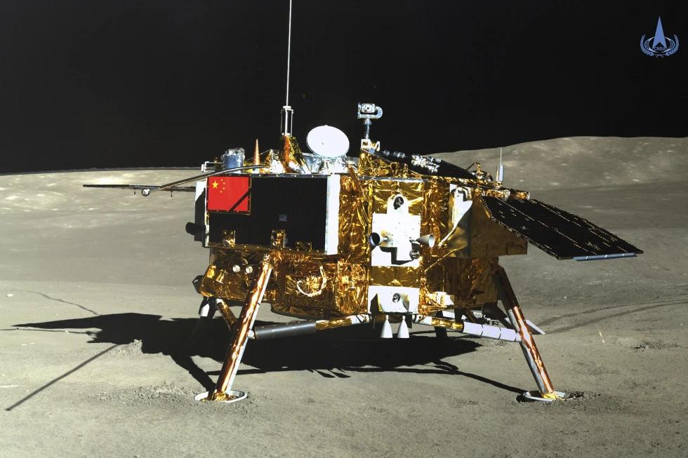 FILE - This photo provided on Jan. 12, 2019, by the China National Space Administration via Xinhua News Agency shows the lunar lander of the Chang’e-4 probe in a photo taken by the rover Yutu-2 on Jan. 11. (AP)