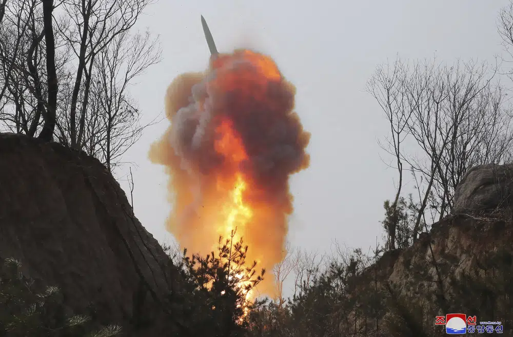 This photo provided by the North Korean government shows what it says is a ballistic missile in North Pyongan Province, North Korea, on March 19, 2023. AP/RSS Photo
