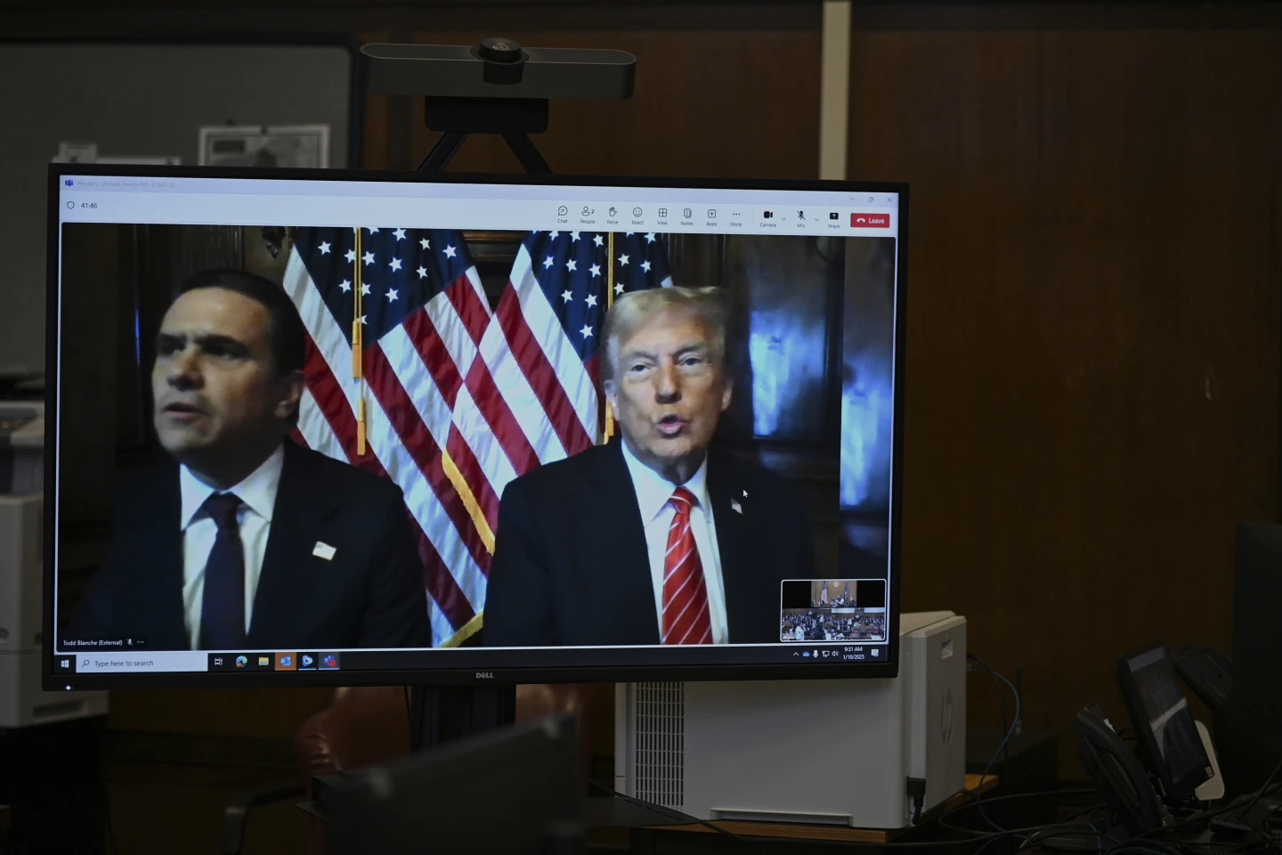 Trump (R) appears virtually for sentencing on hush money conviction. AP/RSS Photo