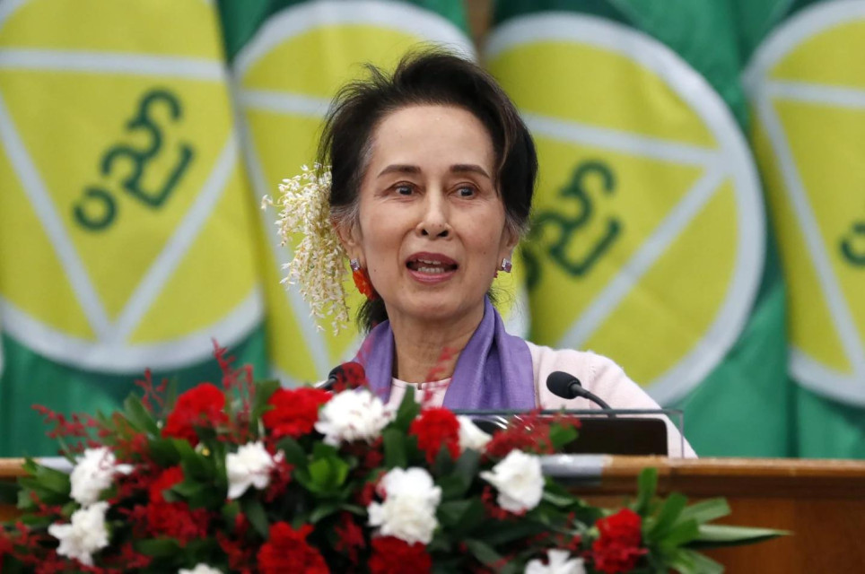 FILE - Myanmar’s then leader Aung San Suu Kyi delivers a speech during a meeting on implementation of Myanmar Education Development in Naypyidaw, Myanmar, Jan. 28, 2020. (AP/RSS Photo)
