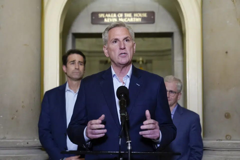 House Speaker Kevin McCarthy of California, speaks during a news conference after President Joe Biden and McCarthy reached an "agreement in principle" to resolve the looming debt crisis on Saturday, May 27, 2023, on Capitol Hill in Washington. AP/RSS Photo