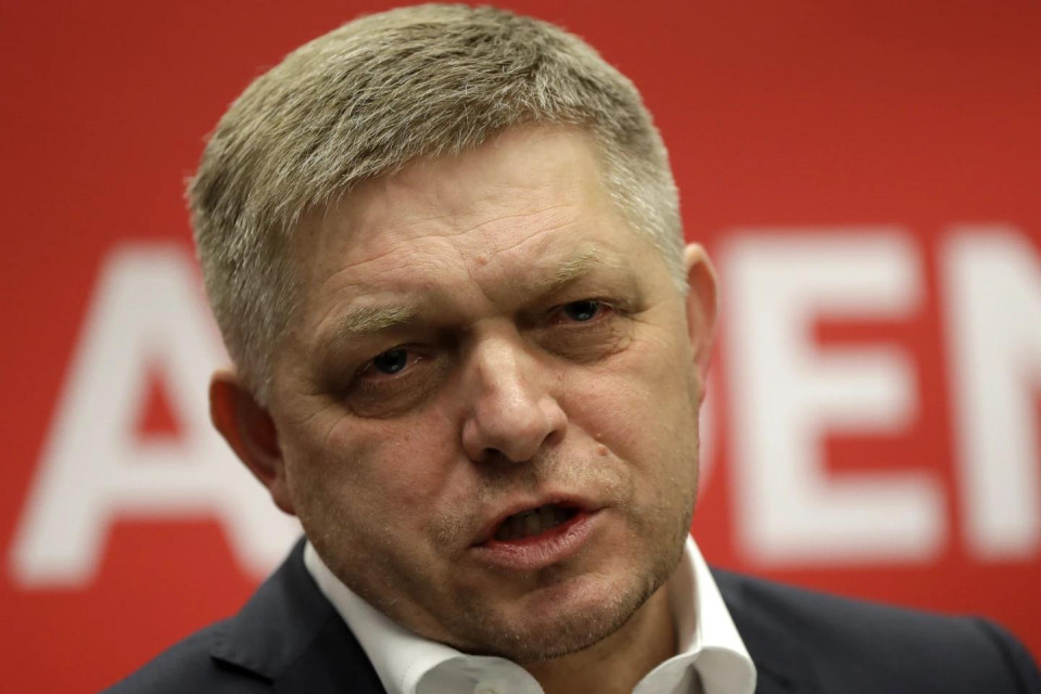 FILE - Leader of the Smer-Social Democracy party Robert Fico addresses the media during a press conference a day after the Slovakia’s general election in Bratislava, Sunday, March 1, 2020. (AP Photo)