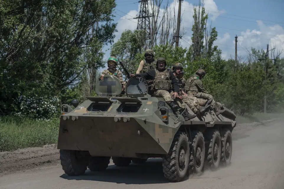 Ukrainian soldiers ride an APC on the frontline near Bakhmut, the site of fierce battles with the Russian troops in the Donetsk region, Ukraine, Monday, June 5, 2023. AP/RSS Photo