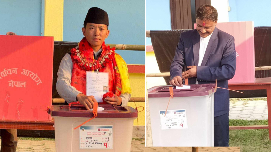 UML candidate in Ilam-2 Suhang Nembang (L) and NC  candidate  and Dambar Bahadur Khadka