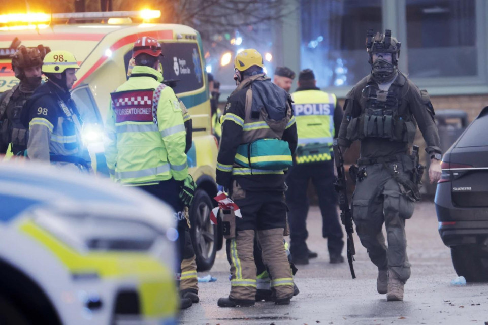 Emergency services at the scene of an incident at Risbergska School, in Örebro, Sweden, Tuesday, Feb. 4, 2025. (AP)