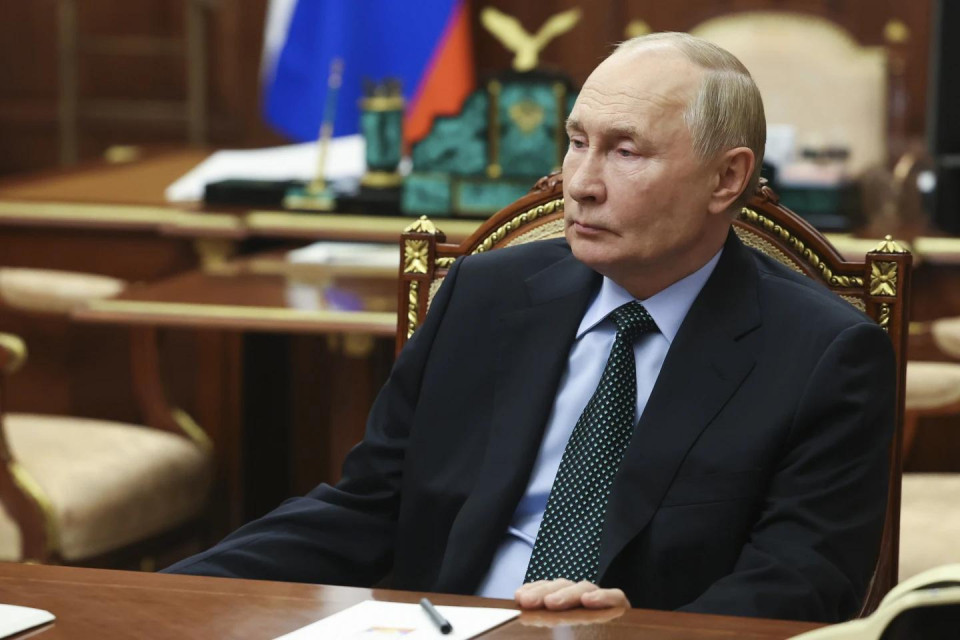 Russian President Vladimir Putin listens to Moscow-appointed head of Russian-controlled Zaporizhzhia region of Ukraine, Yevgeny Balitsky during their meeting at the Kremlin in Moscow, Russia, Monday, Nov. 18, 2024. (AP)