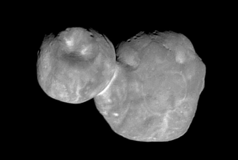 This Tuesday, Jan. 1, 2019 image made available by NASA shows the Kuiper belt object originally called "Ultima Thule," about 1 billion miles beyond Pluto, encountered by the New Horizons spac
