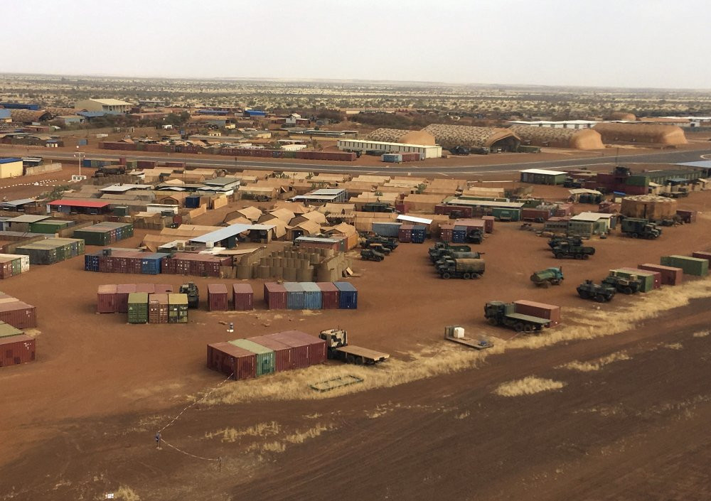 In this photo taken on Friday, Nov. 1, 2019, an aerial view of Goa airport in Mali, where French soldiers have massive presence.