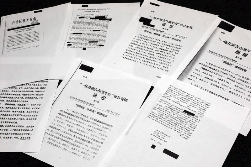 A sample of classified Chinese government documents leaked to a consortium of news organizations, is displayed for a picture in New York, Friday, Nov. 22, 2019.