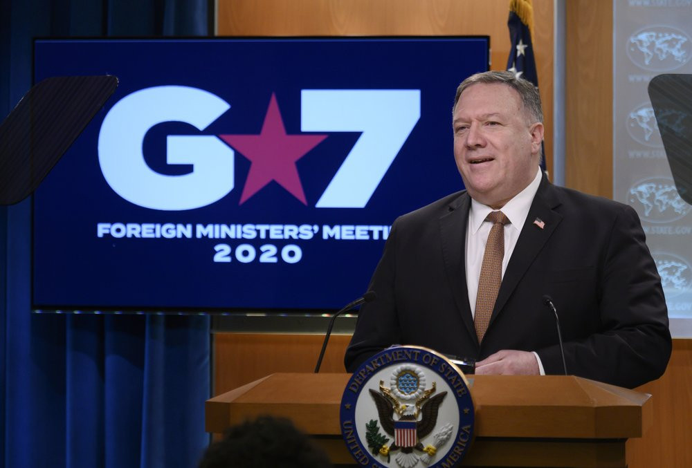 Secretary of State Mike Pompeo speaks during a news conference at the State Department on Wednesday, March 25, 2020, in Washington.