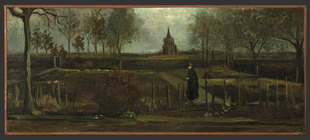This image released by the Gronninger Museum on Monday March 30, 2020, shows Dutch master Vincent van Gogh's painting titled "The Parsonage Garden at Nuenen in Spring" which was stolen from t