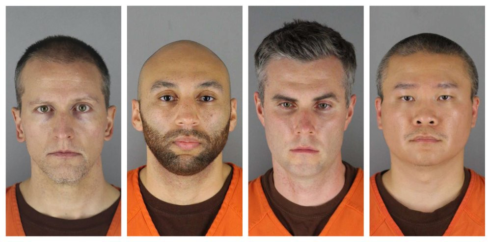 This combination of photos provided by the Hennepin County Sheriff's Office in Minnesota on Wednesday, June 3, 2020, shows Derek Chauvin, from left, J. Alexander Kueng, Thomas Lane and Tou Th