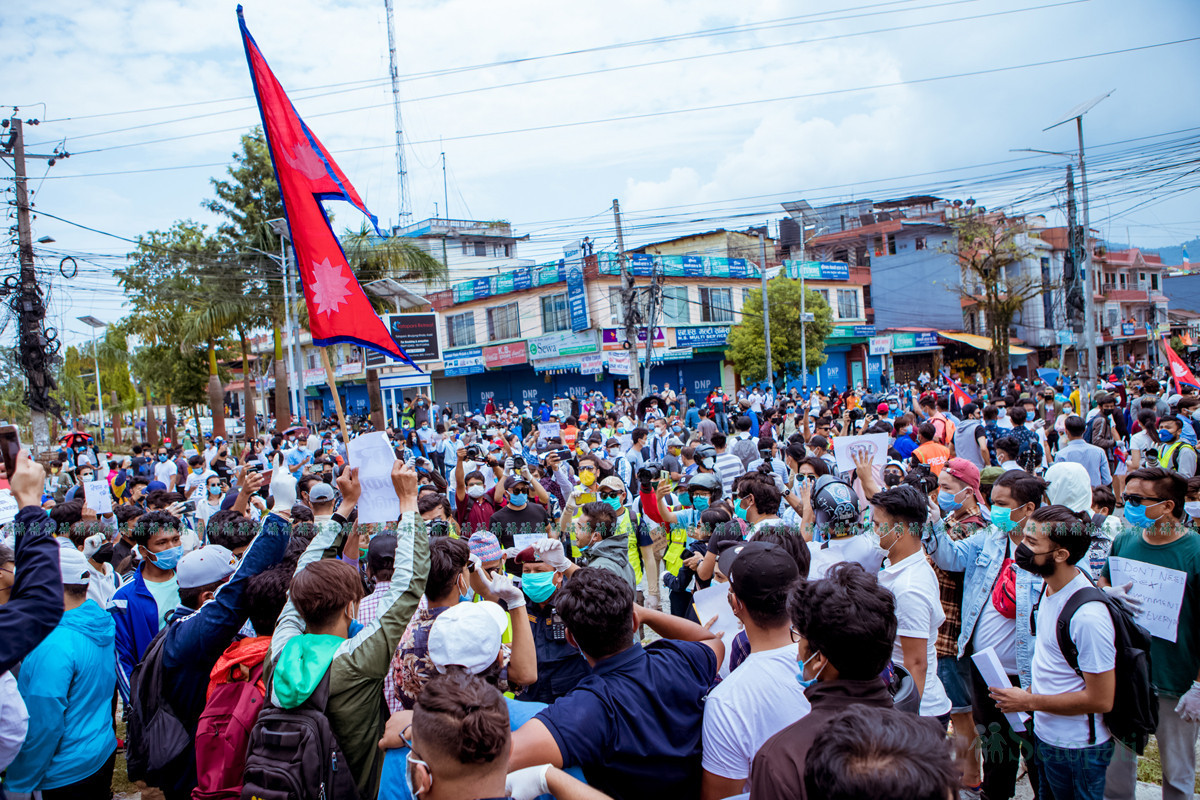 Deomonstrators in Pokhara on Thursday.