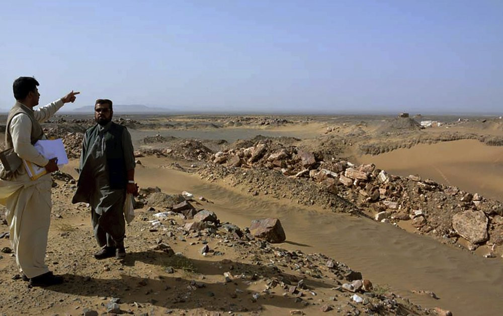 Local officials visit the gold and copper mine site, in Reko Diq district in southwestern Pakistan's Baluchistan province March 18, 2017.