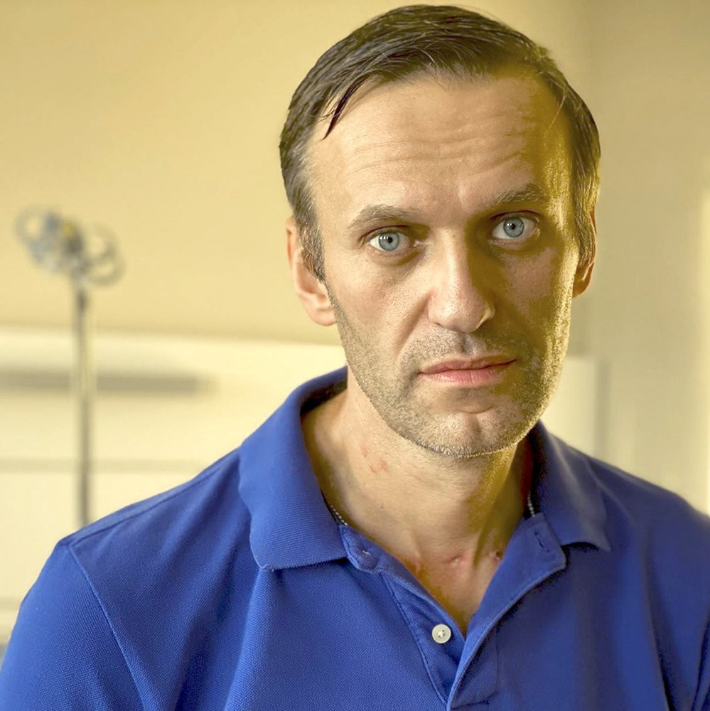 In this handout photo published by Russian opposition leader Alexei Navalny on his instagram account on Tuesday, Sept. 22, 2020, Navalny poses for a photo in a hospital in Berlin, Germany.