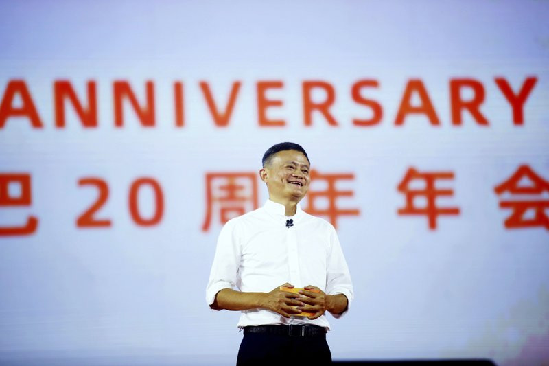 In this Sept. 10, 2019 file photo, Jack Ma, founder of the Alibaba Group, speaks at the company's 20th-anniversary celebration in Hangzhou in eastern China's Zhejiang province.