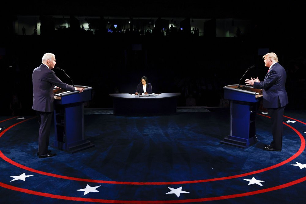 US President Donald Trump and Democratic presidential candidate former Vice President Joe Biden participate in the final presidential debate at Belmont University, Thursday, Oct. 22, 2020, in
