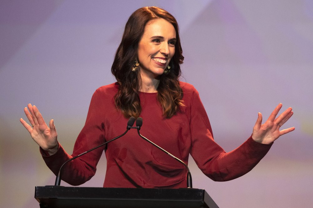 In this Oct. 17, 2020, file photo, New Zealand's Prime Minister Jacinda Ardern gestures as she gives her victory speech to Labour Party members at an event in Auckland, New Zealand.