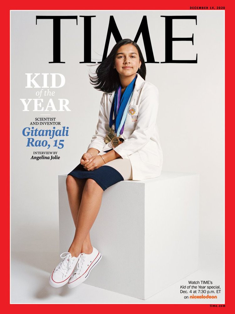This undated photo provided by Time Magazine shows the cover of its Dec. 14, 2020 issue, featuring a 15-year-old Colorado high school student and young scientist who has been named the magazi