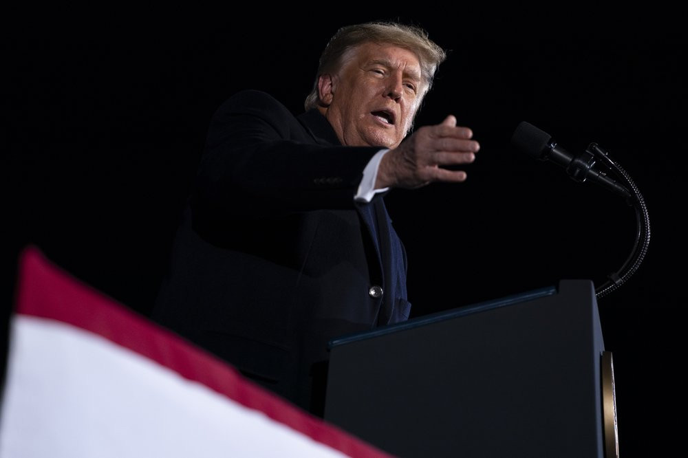 President Donald Trump speaks during a campaign rally for Sen. Kelly Loeffler, R-Ga., and David Perdue, at Dalton Regional Airport, Monday, Jan. 4, 2021, in Dalton, Georgia.