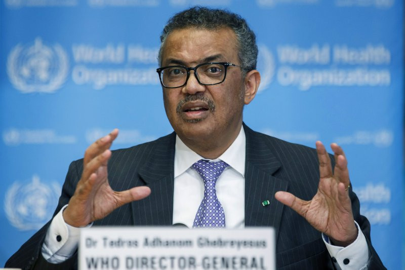 In this Monday, March 9, 2020 file photo, Tedros Adhanom Ghebreyesus, Director General of the World Health Organization speaks during a news conference, at the WHO headquarters in Geneva, Swi