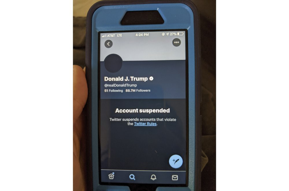 This Friday, Jan. 8, 2021 image shows the suspended Twitter account of President Donald Trump. On Friday, the social media company permanently suspended Trump from its platform, citing "risk 
