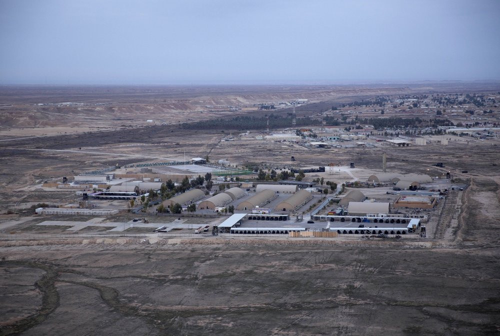 This Dec. 29, 2019, aerial file photo taken from a helicopter shows Ain al-Asad air base in the western Anbar desert, Iraq.