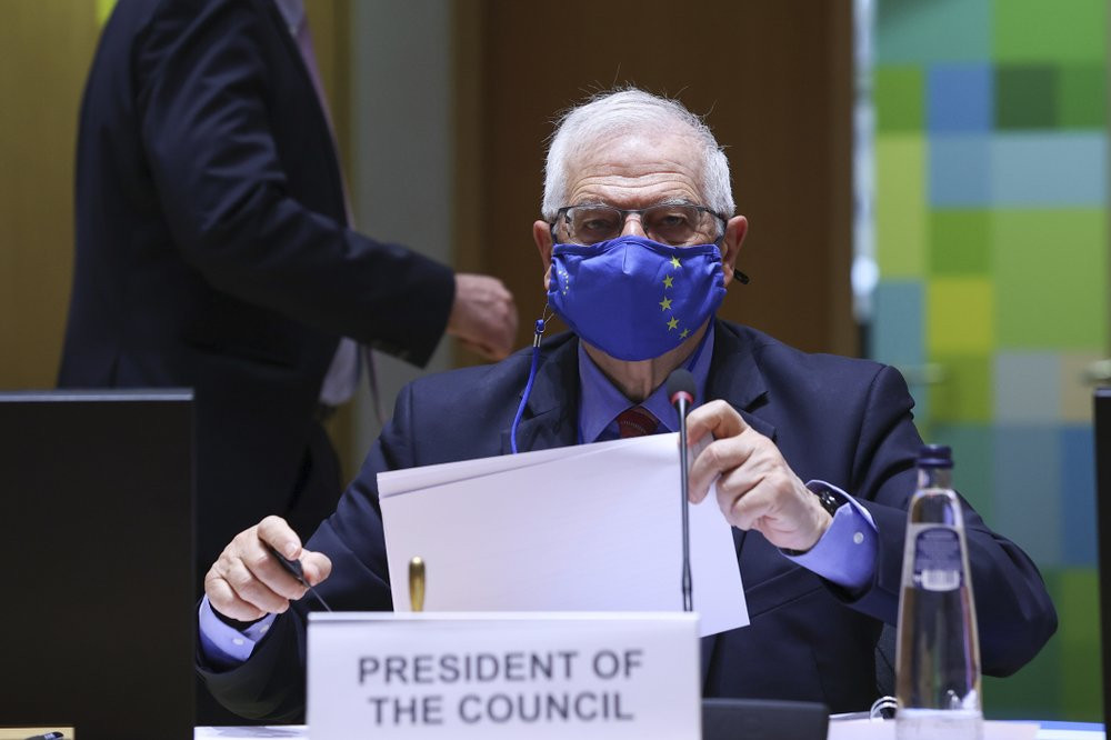 European Union foreign policy chief Josep Borrell arrives for a European Foreign Affairs Ministers meeting at the European Council headquarters in Brussels, Monday, March 22, 2021.