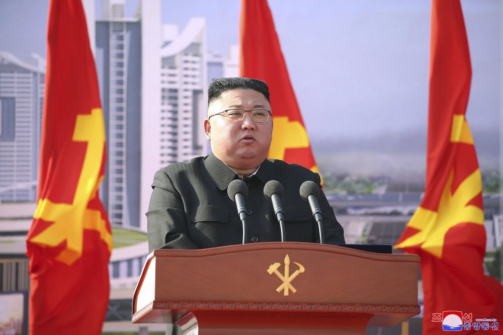 In this photo provided by the North Korean government, North Korean leader Kim Jong Un speaks during a ceremony to break ground for building 10,000 homes, in Pyongyang, North Korea, Tuesday, 