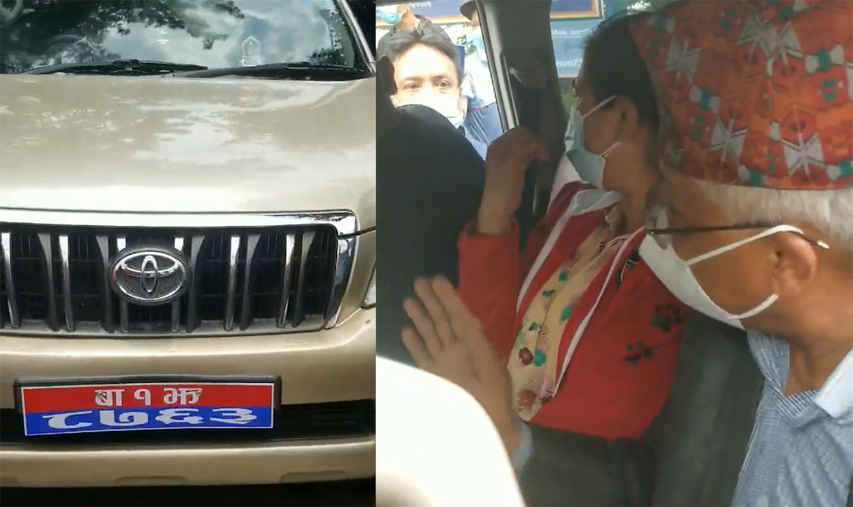 Accused woman with Minister Shrestha on his official vehicle.