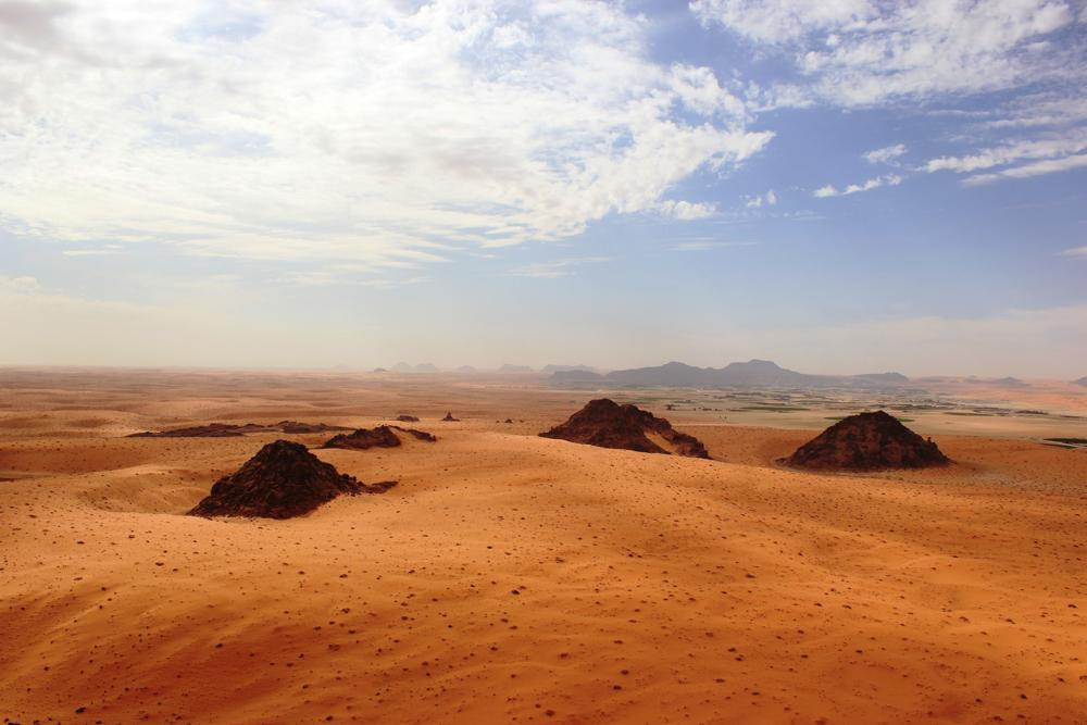 This undated photo provided by the Palaeodeserts Project in September 2021 shows the Jubbah Oasis in northern Saudi Arabia, where humans were repeatedly present during periods of increased ra