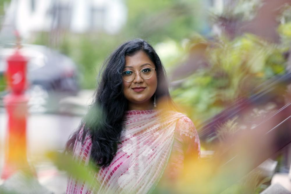 Shahana Hanif, a community organizer strongly favored to win a seat on the New York City Council in the upcoming municipal election, stands in front of her home in the Kensington neighborhood