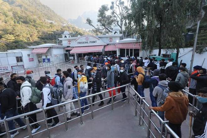 Pilgrims at the Mata Vaishno Devi shrine on Friday, Dec 31 2021. PTI Photo