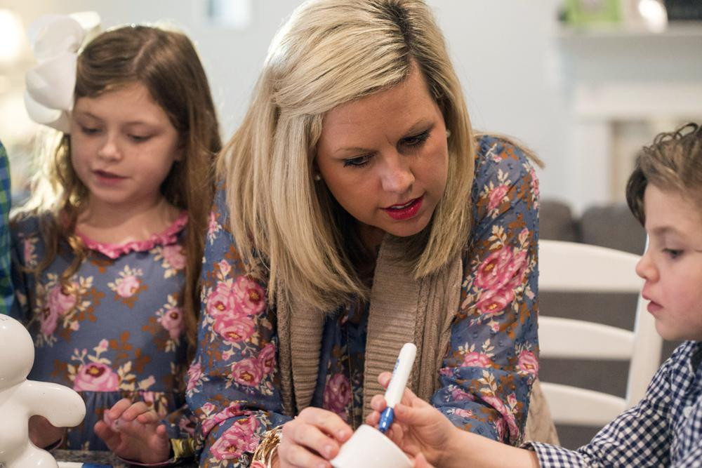 Bekah Bischoff plays Pictionary Man with her children, Henry and Ady, on Feb. 8, 2018 in Louisville, Kentucky.