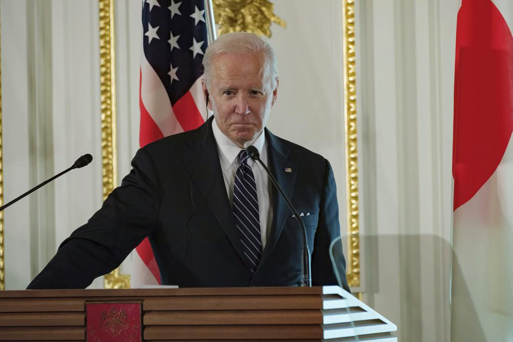 U.S. President Joe Biden attends a press conference with Japan's Prime Minister Fumio Kishida at Akasaka Palace state guest house in Tokyo Monday, May 23, 2022.
