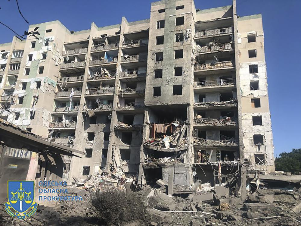 In this photo provided by the Odesa Regional Prosecutor's Office, a damaged residential building is seen in Odesa, Ukraine, early Friday, July 1, 2022, following Russian missile attacks. AP/R