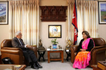 Israeli Ambassador to Nepal Shmulik Arie Bass (left) and Foreign Minister Arzu Rana Deuba during a meeting at the Ministry of Foreign Affairs in Kathmandu on Wednesday. (Photo via Foreign Minister's Rana's Secretariat)