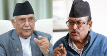 KP Sharm Oli (left) and Gauri Bahadur Karki