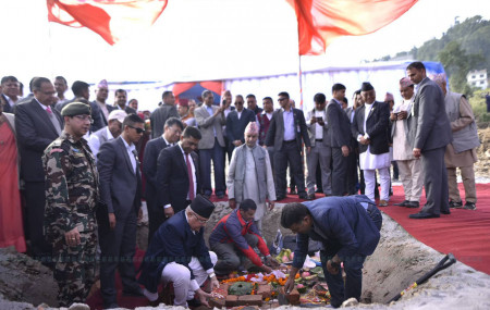 PM Oli lays foundation stone for Nagdhunga-Sisnekhola tunnel way